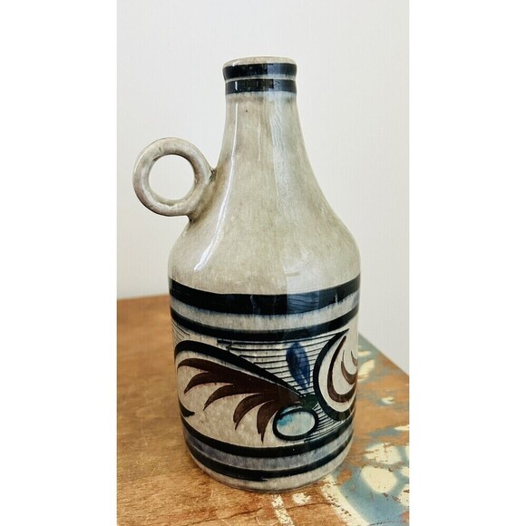 Tonala Mexican Folk Art Pottery Ceramic Boho Vase Loop Handle Signed Cat #368 - Picture 1 of 4
